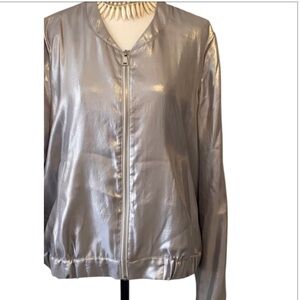 Express size large silver metallic lightweight bomber jacket zip front , pockets